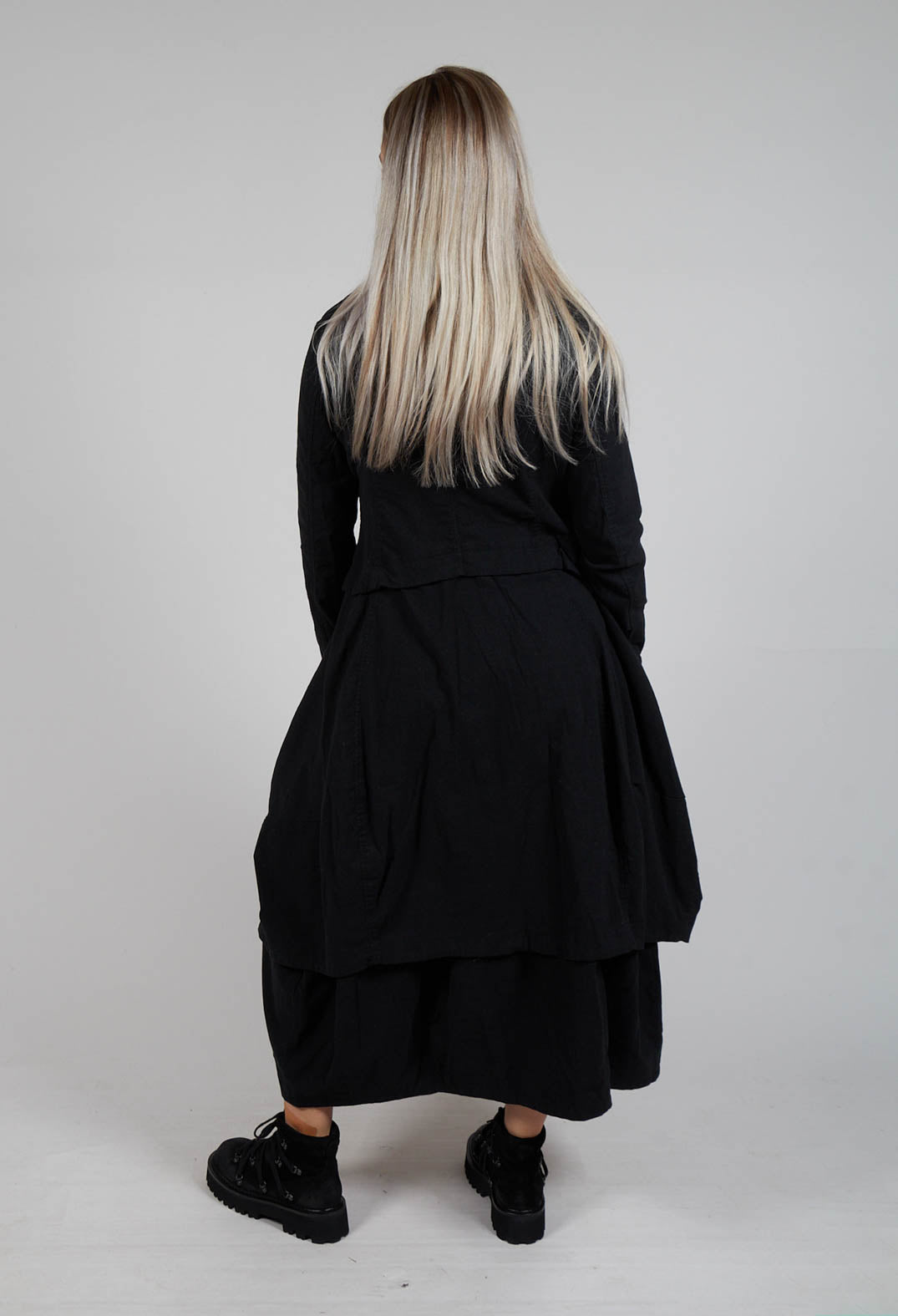 Button Through Coat with Tulip Hem in Black Stripe