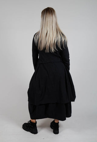 Button Through Coat with Tulip Hem in Black Stripe