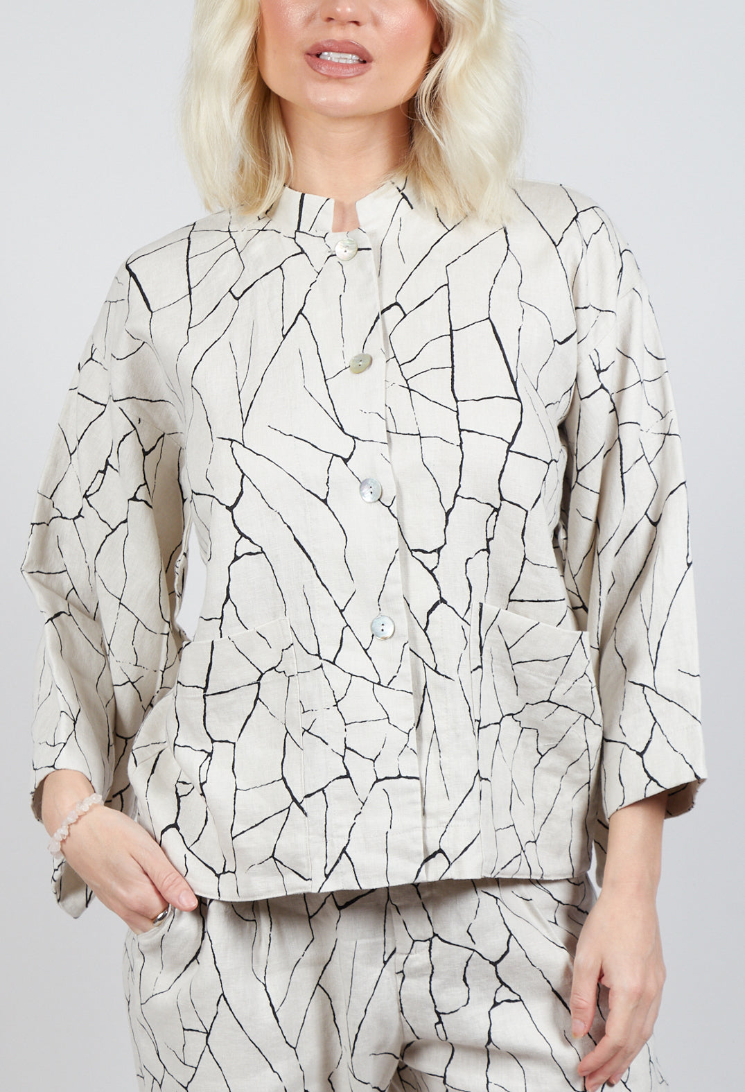 Button Through Jacket with Print in White