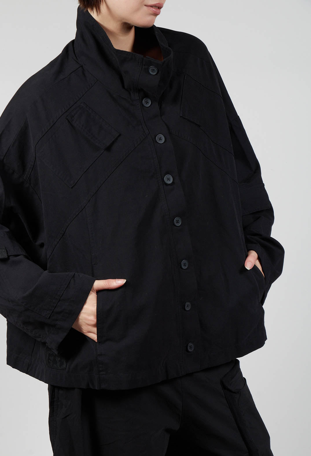 Button Through Utility Jacket in Black