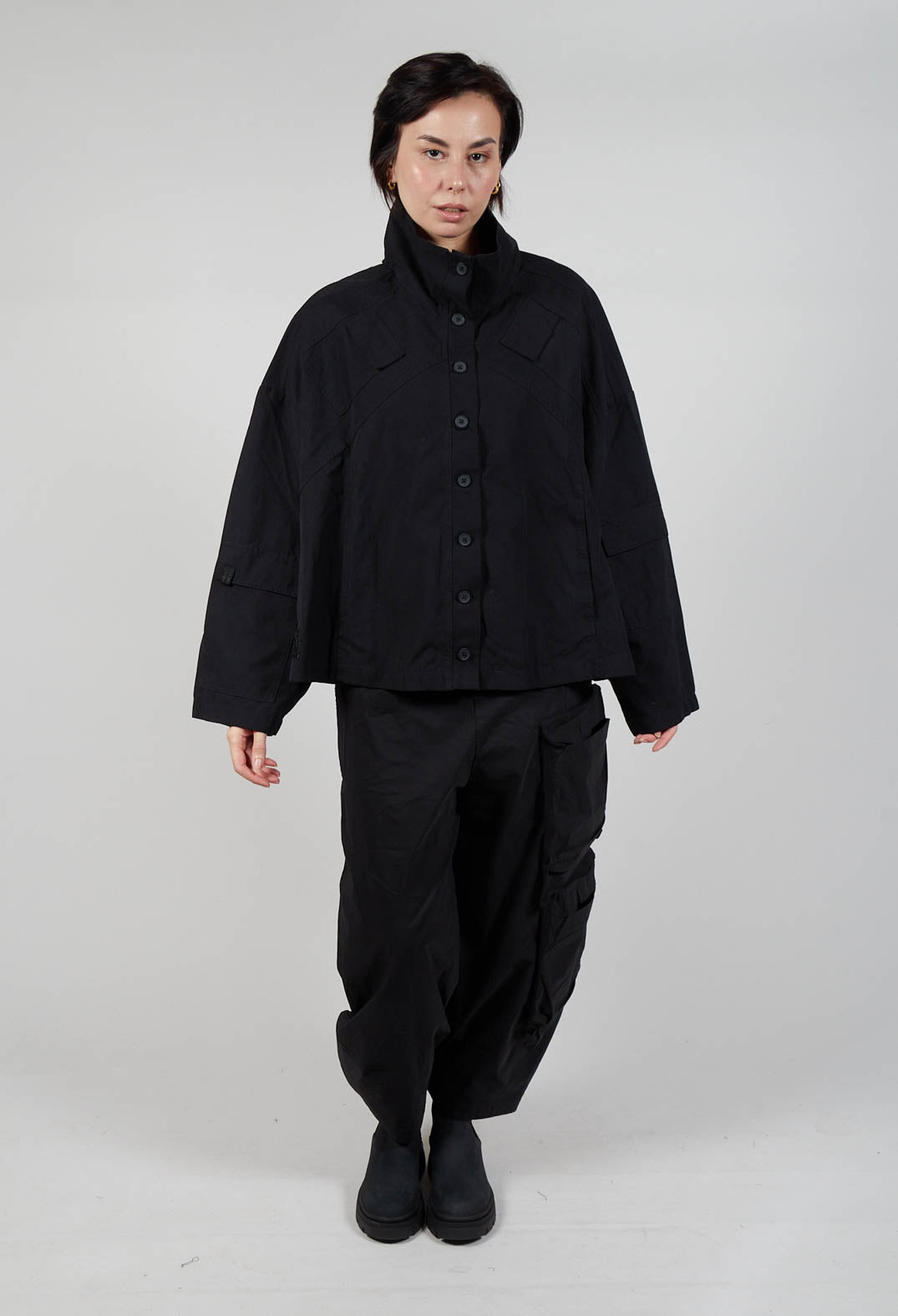 Button Through Utility Jacket in Black