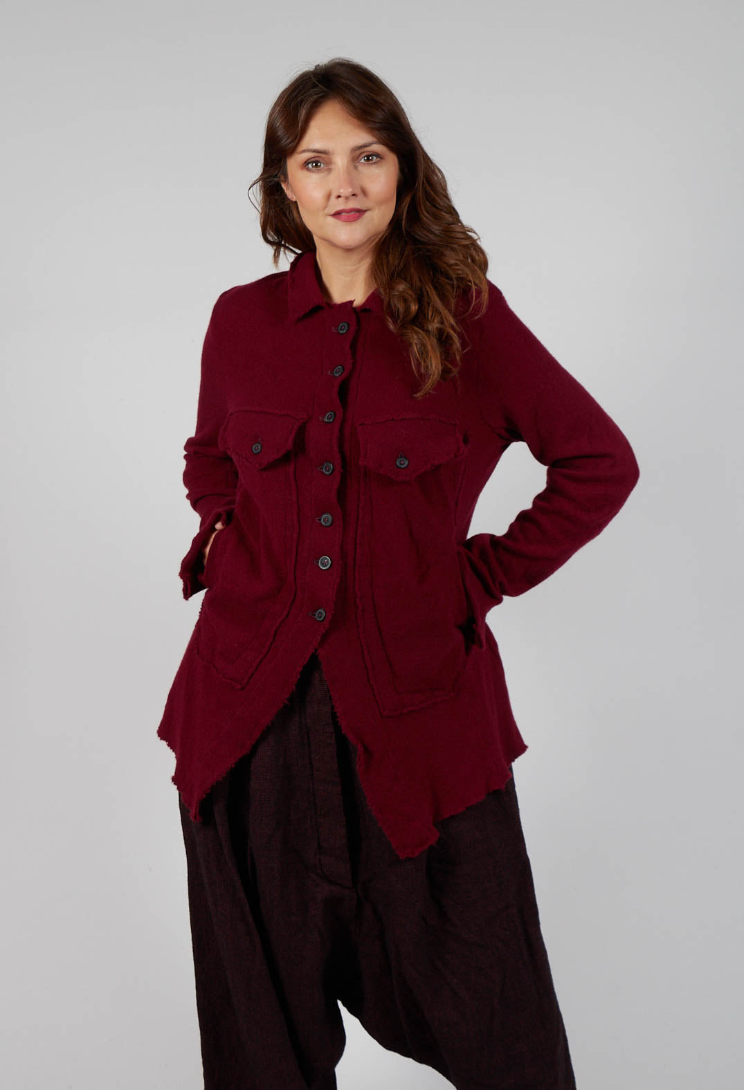 Button Up Cardigan in Merlot Mel