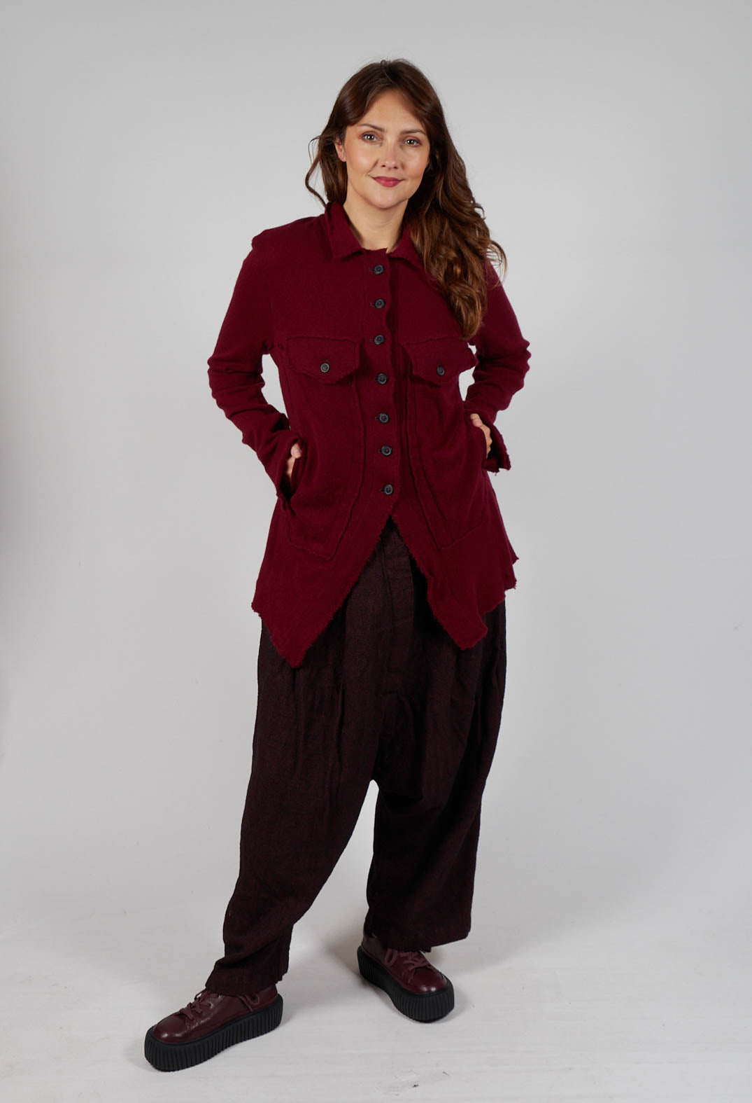 Button Up Cardigan in Merlot Mel