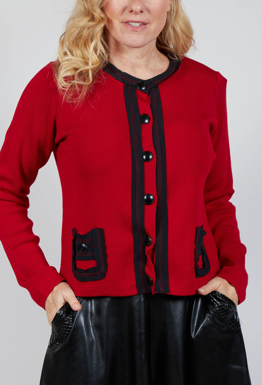 Button Up Cardigan in Red and Black