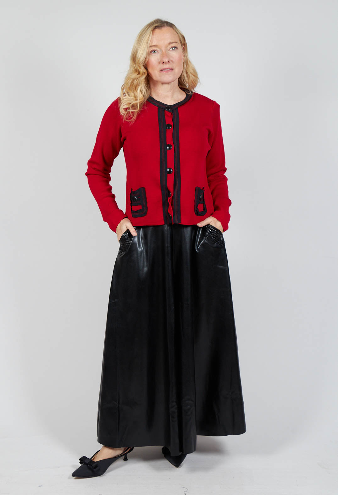 Button Up Cardigan in Red and Black