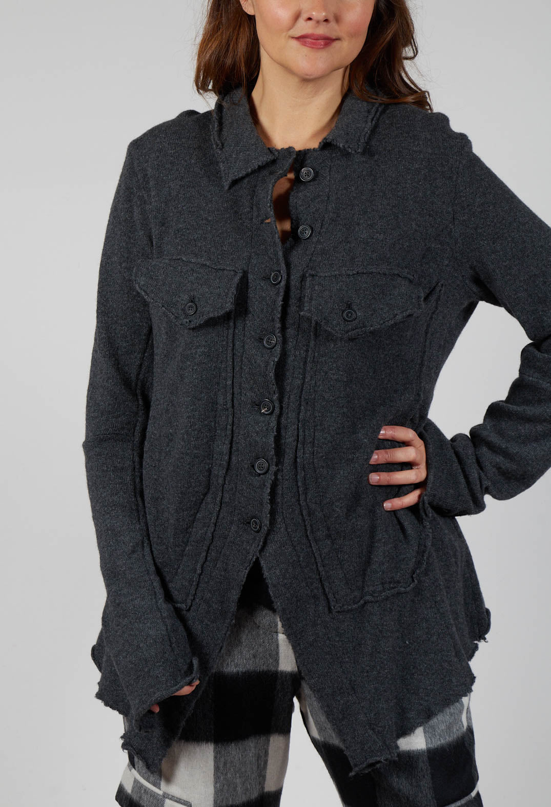 Button Up Cardigan in Slate Mel