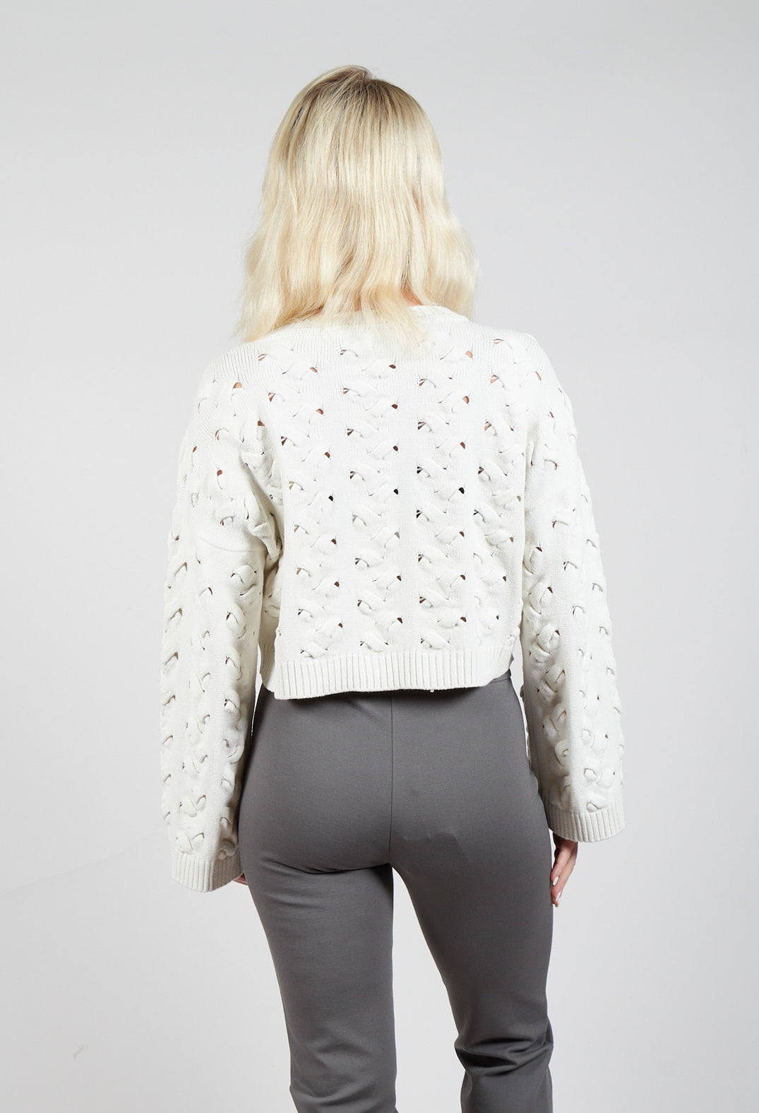 Cable Knit Cropped Sweater in Off White