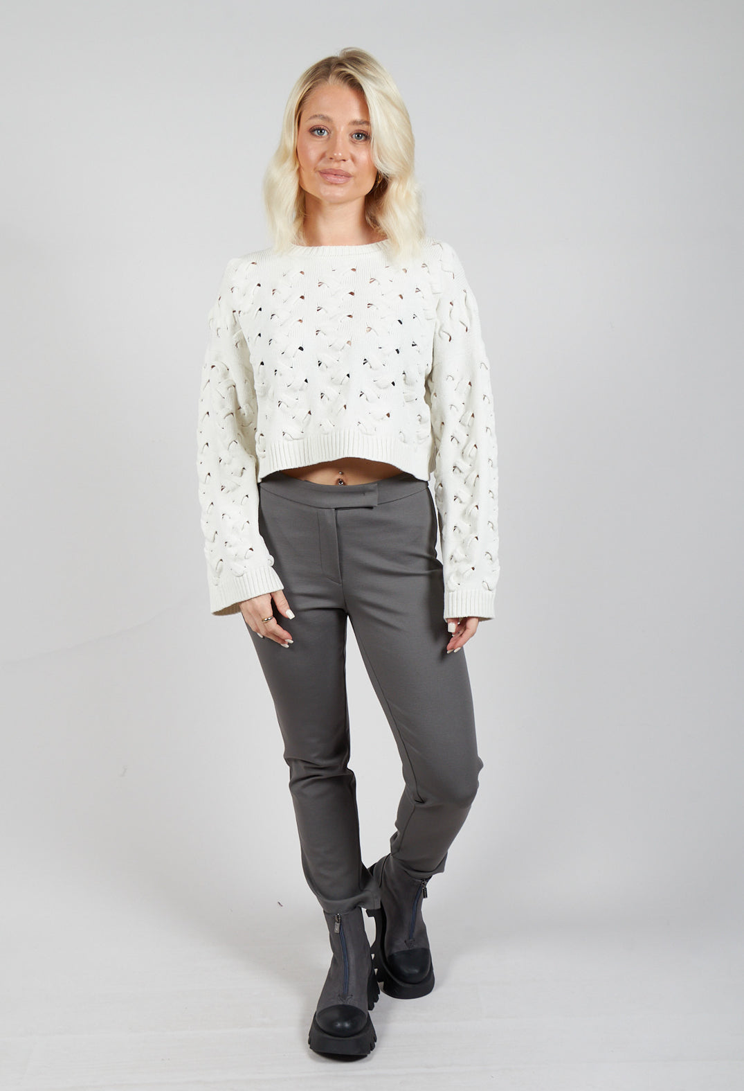 Cable Knit Cropped Sweater in Off White