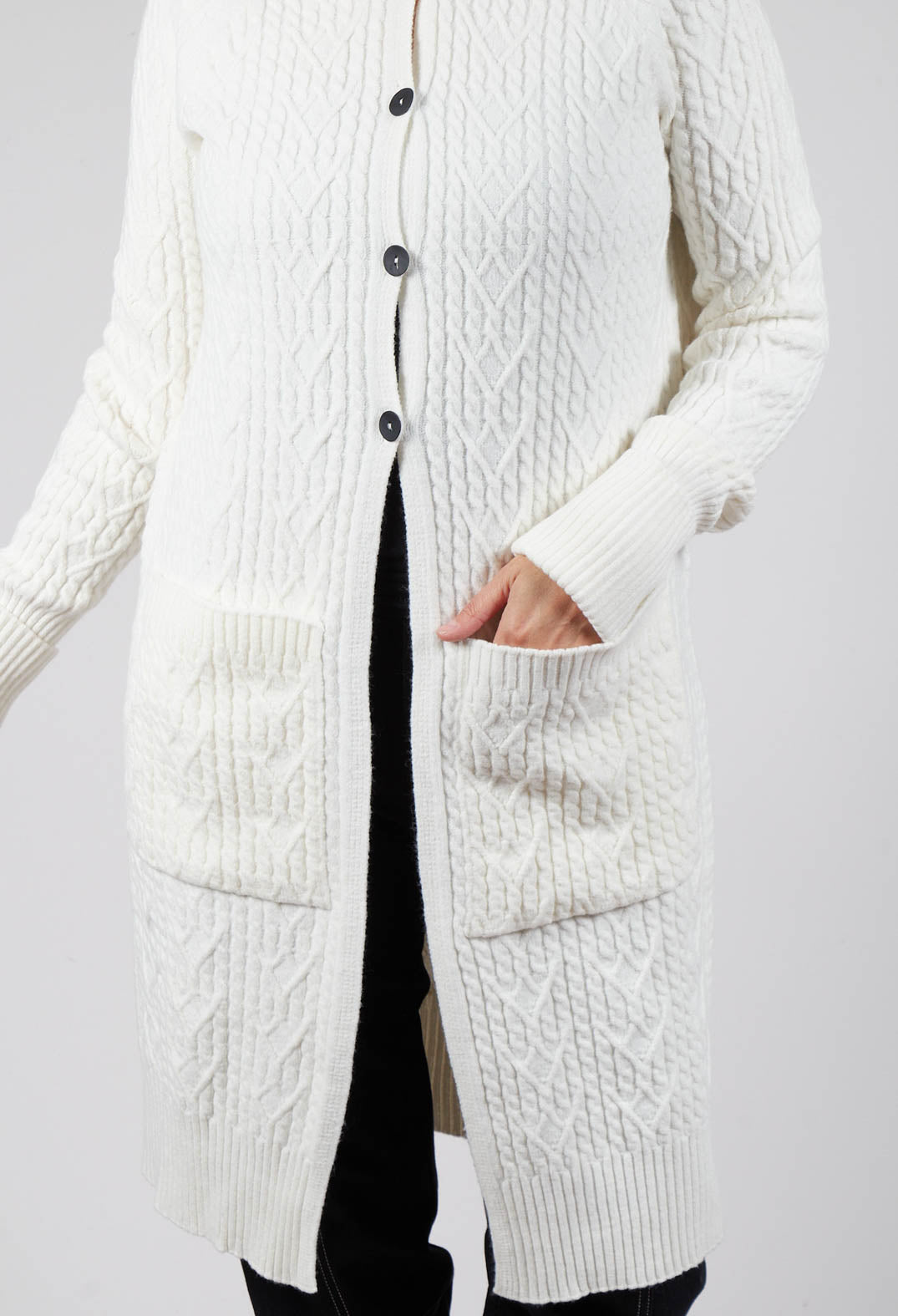 Cable Knit Long Cardigan in Off White