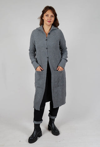 Cable Knit Long Cardigan in Steel Grey