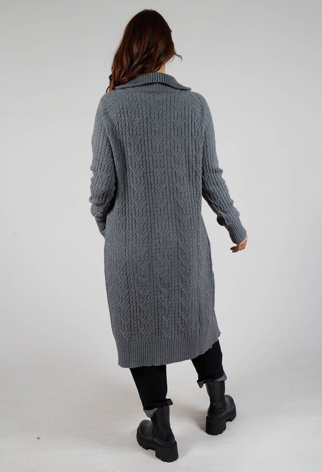 Cable Knit Long Cardigan in Steel Grey