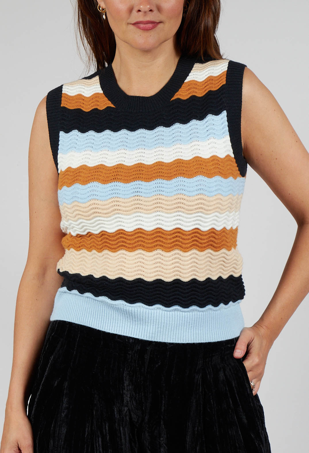 Caillou Knitted Vest in Noir Multi Stripe