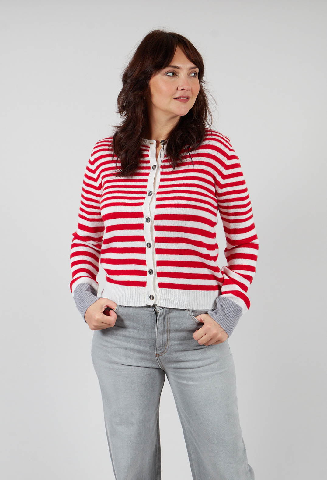 Cardigan with Degrade Stripes in Urban Red