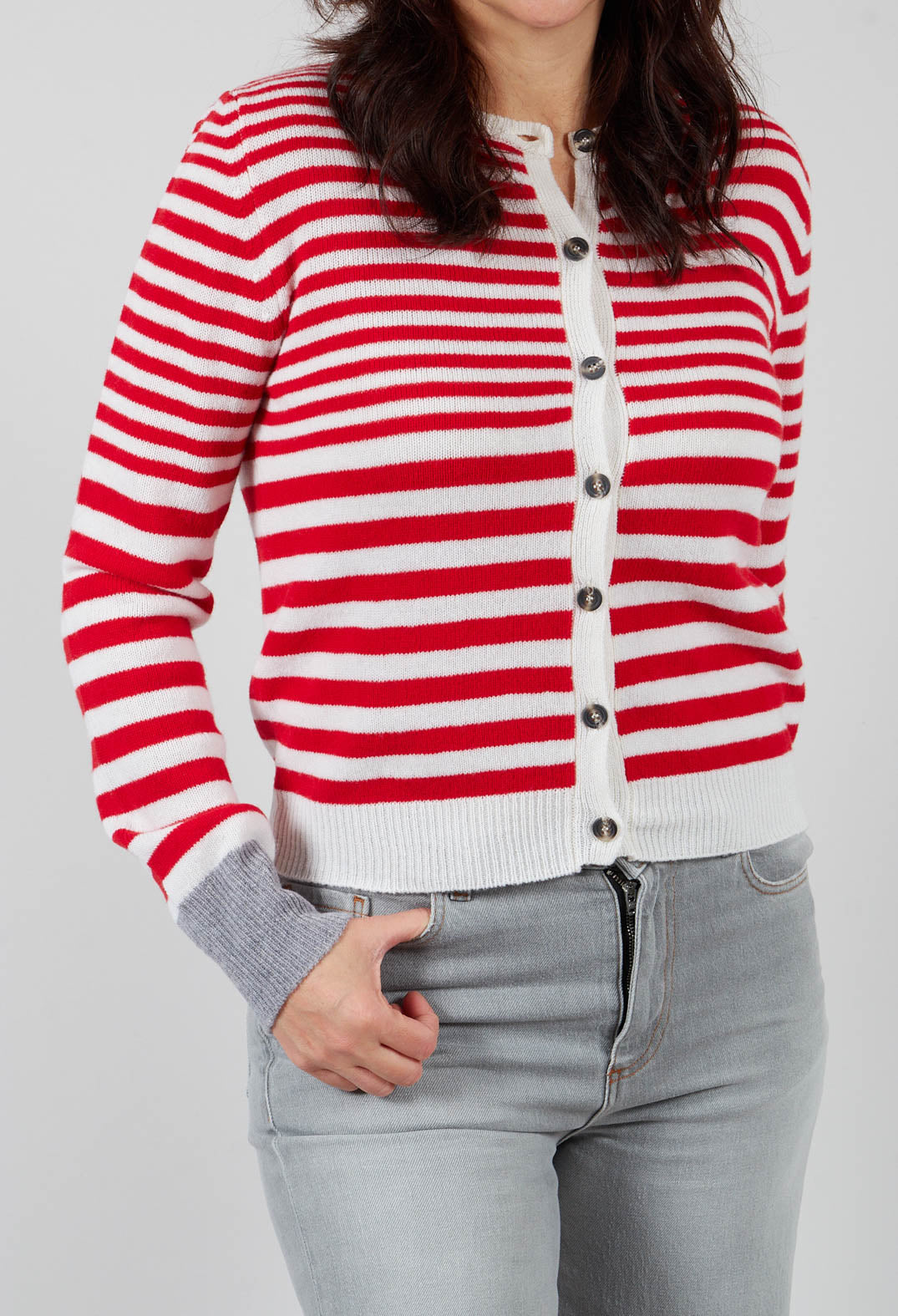 Cardigan with Degrade Stripes in Urban Red