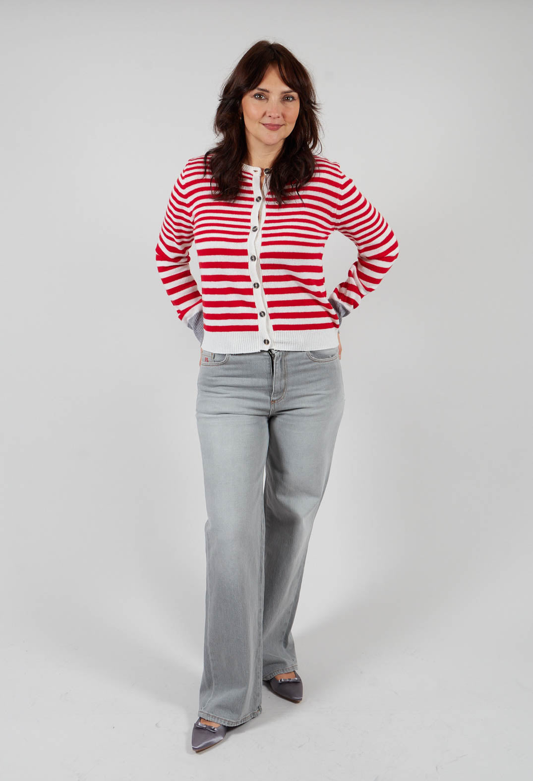 Cardigan with Degrade Stripes in Urban Red