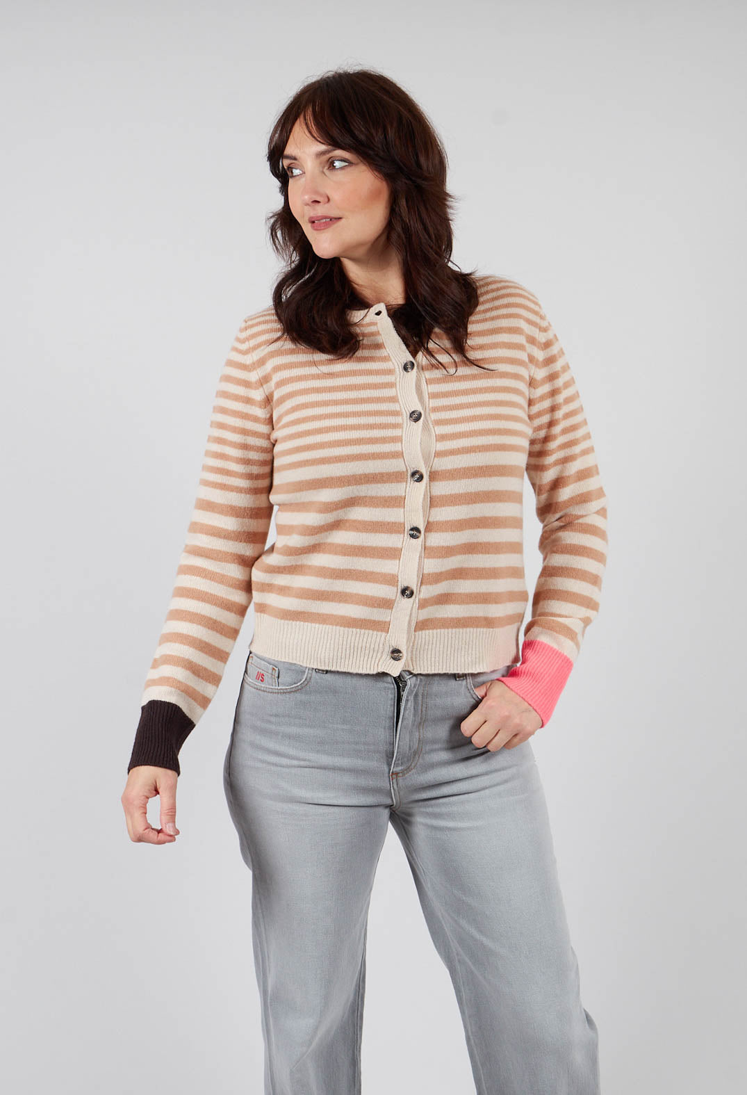 Cardigan with Degrade Stripes in White Swan