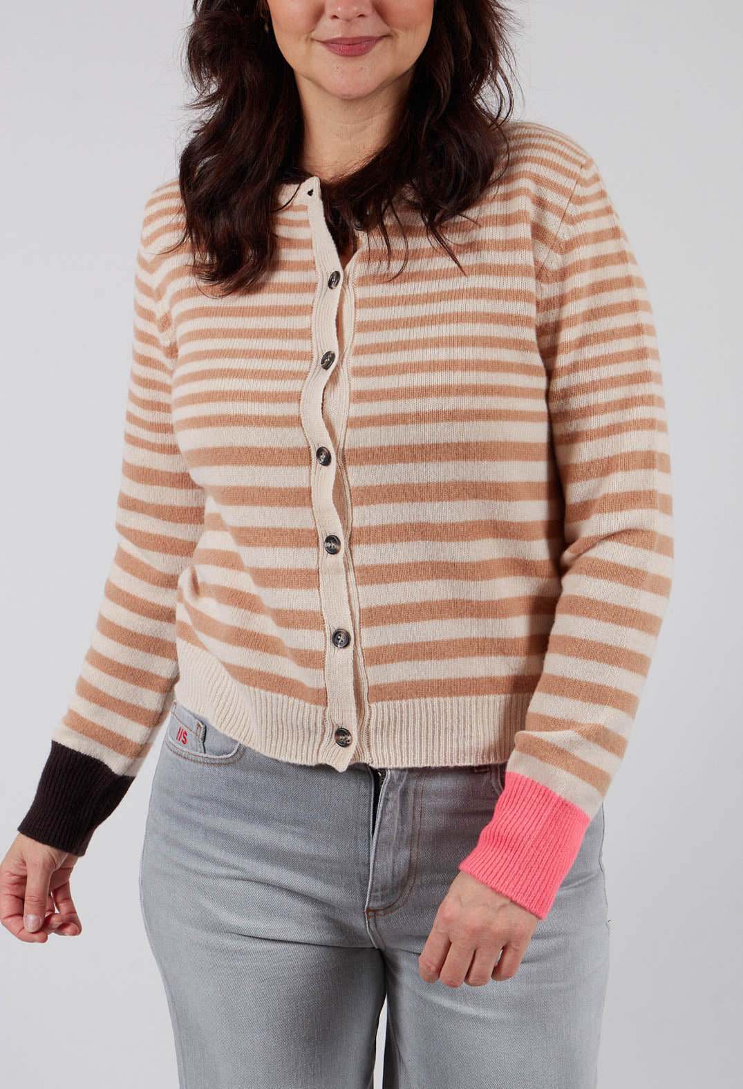 Cardigan with Degrade Stripes in White Swan