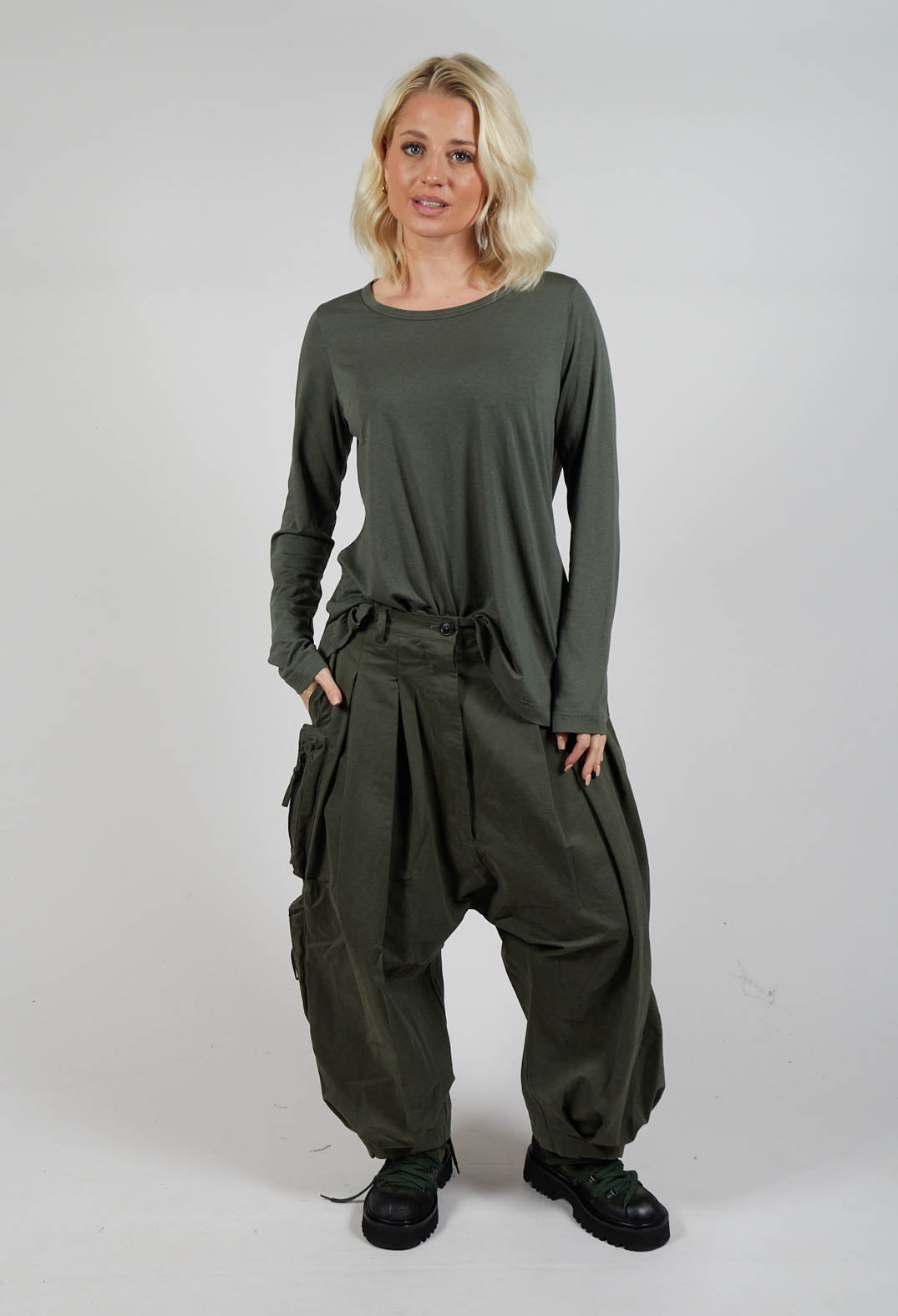 Cargo Style Balloon Trousers in Camp