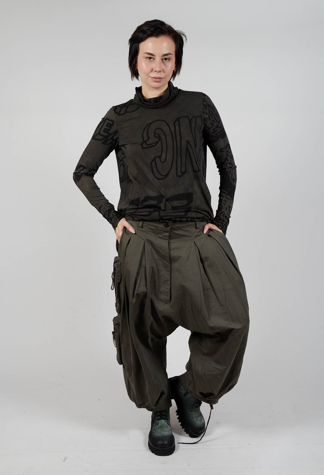 Cargo Style Balloon Trousers in Jungle