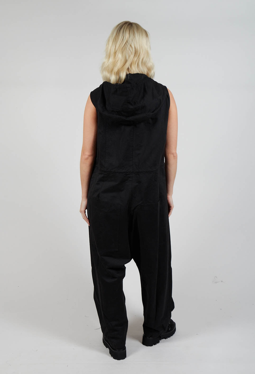 Cargo Style Drop Crotch Jumpsuit in Black