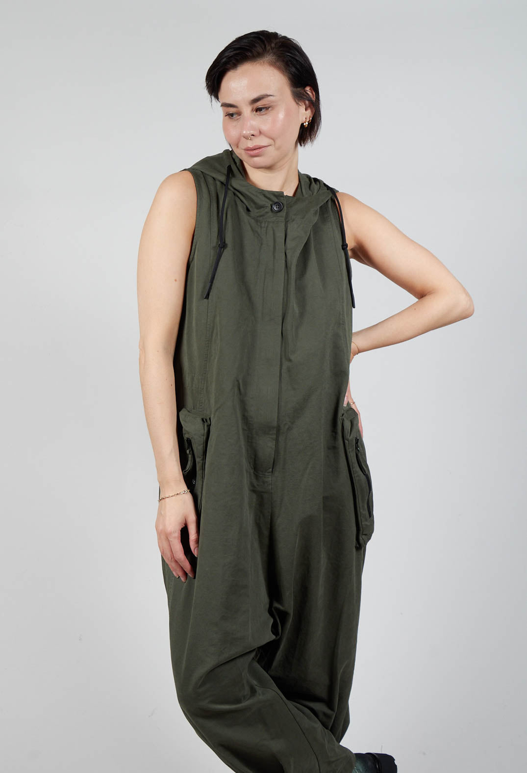 Cargo Style Drop Crotch Jumpsuit in Camp