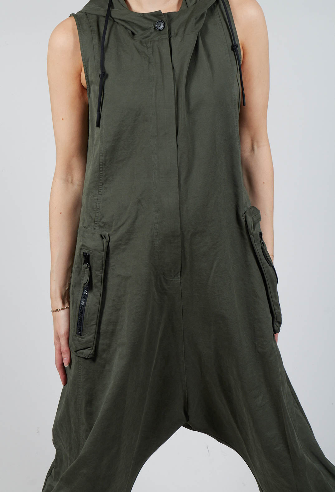 Cargo Style Drop Crotch Jumpsuit in Camp