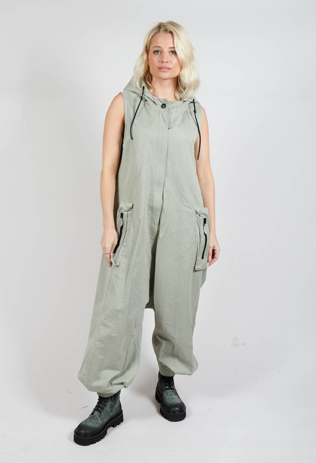 Cargo Style Drop Crotch Jumpsuit in Defender