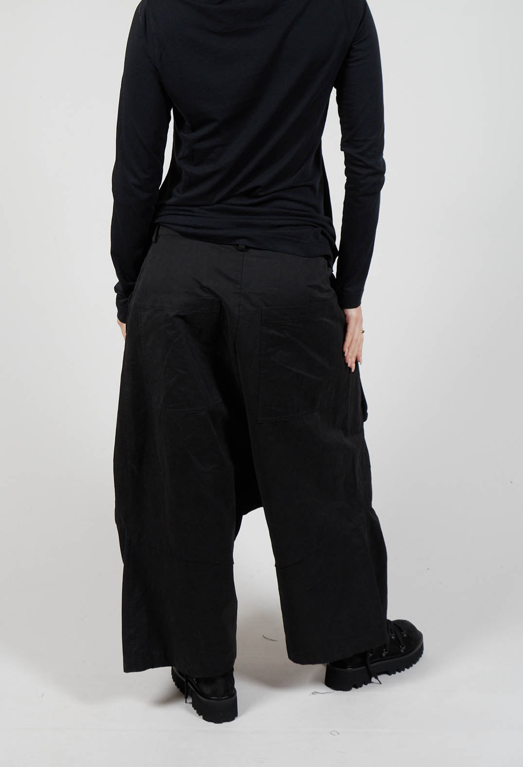 Cargo Style Drop Crotch Trousers in Black