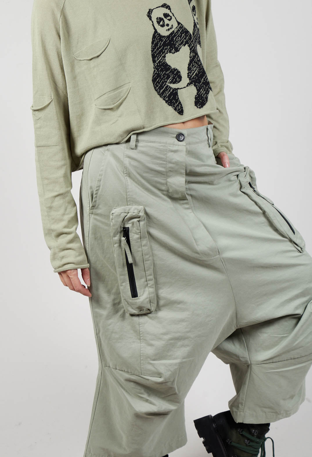 Cargo Style Drop Crotch Trousers in Defender