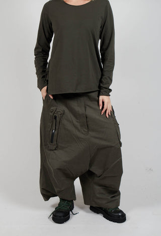 Cargo Style Drop Crotch Trousers in Jungle