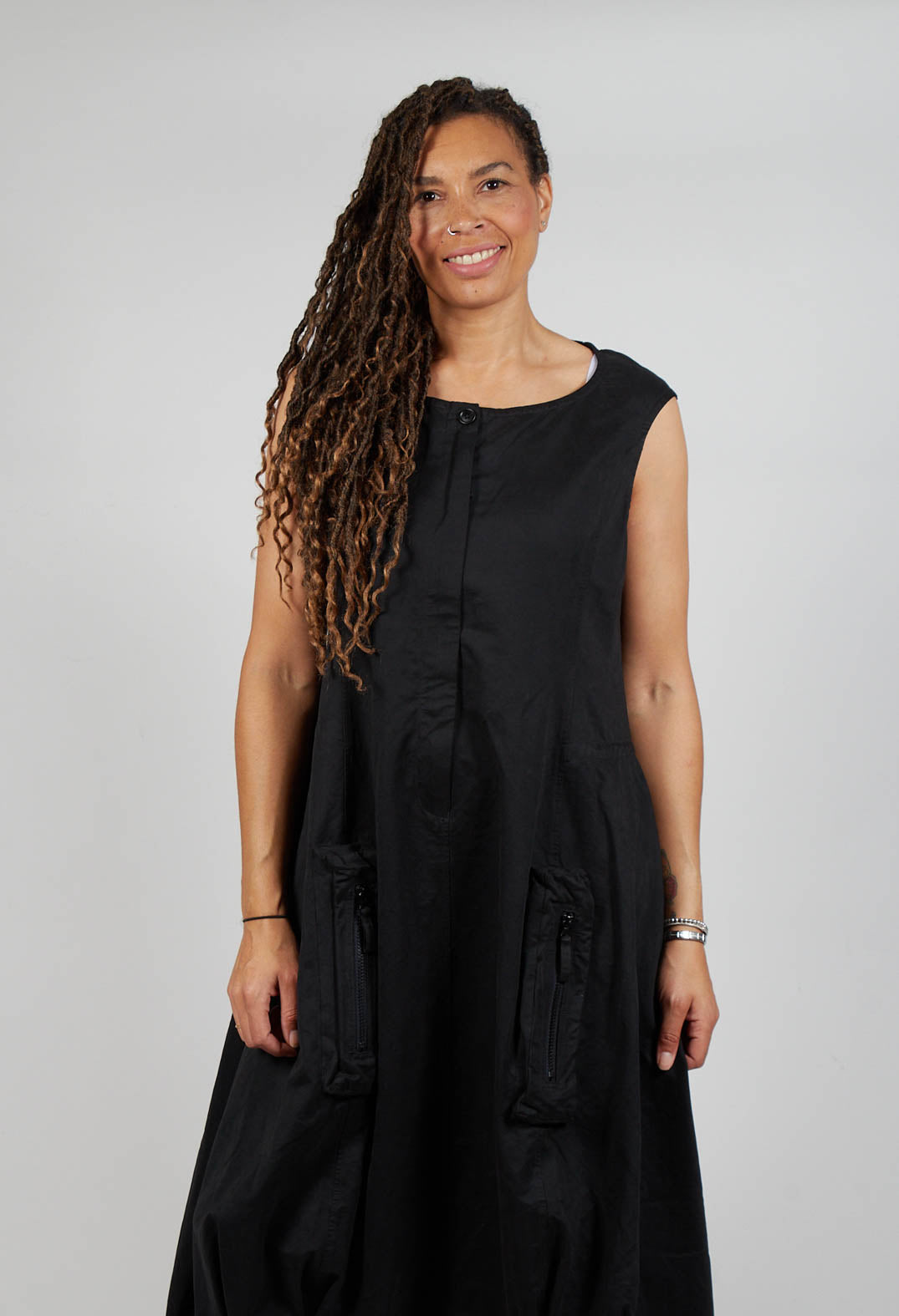 Cargo Style Sleeveless Dress in Black