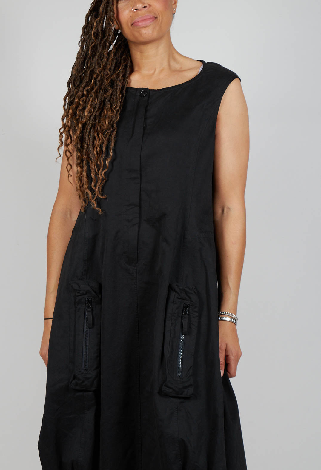 Cargo Style Sleeveless Dress in Black