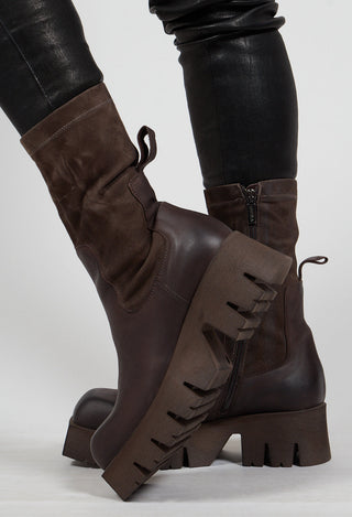 Chunky Pull On Boots in Gasoline Chocolate and Cam Str Choco