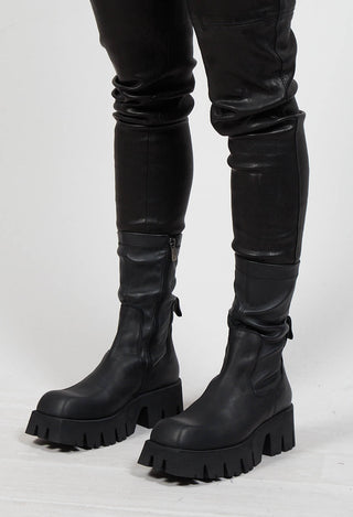 Chunky Pull On Boots in Gasoline Nero and Nappa Stretch Nero