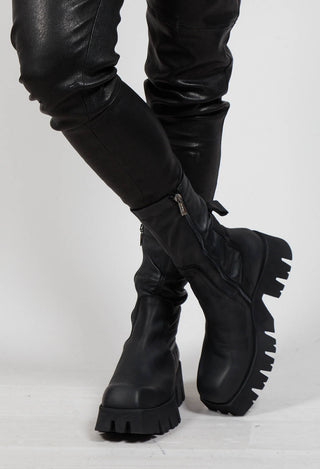 Chunky Pull On Boots in Gasoline Nero and Nappa Stretch Nero