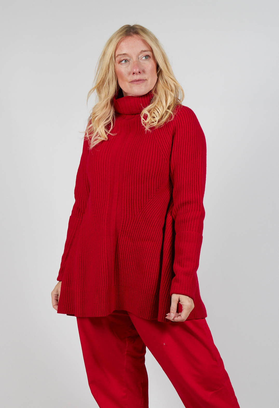 Chunky Roll Neck Jumper in Cardinal