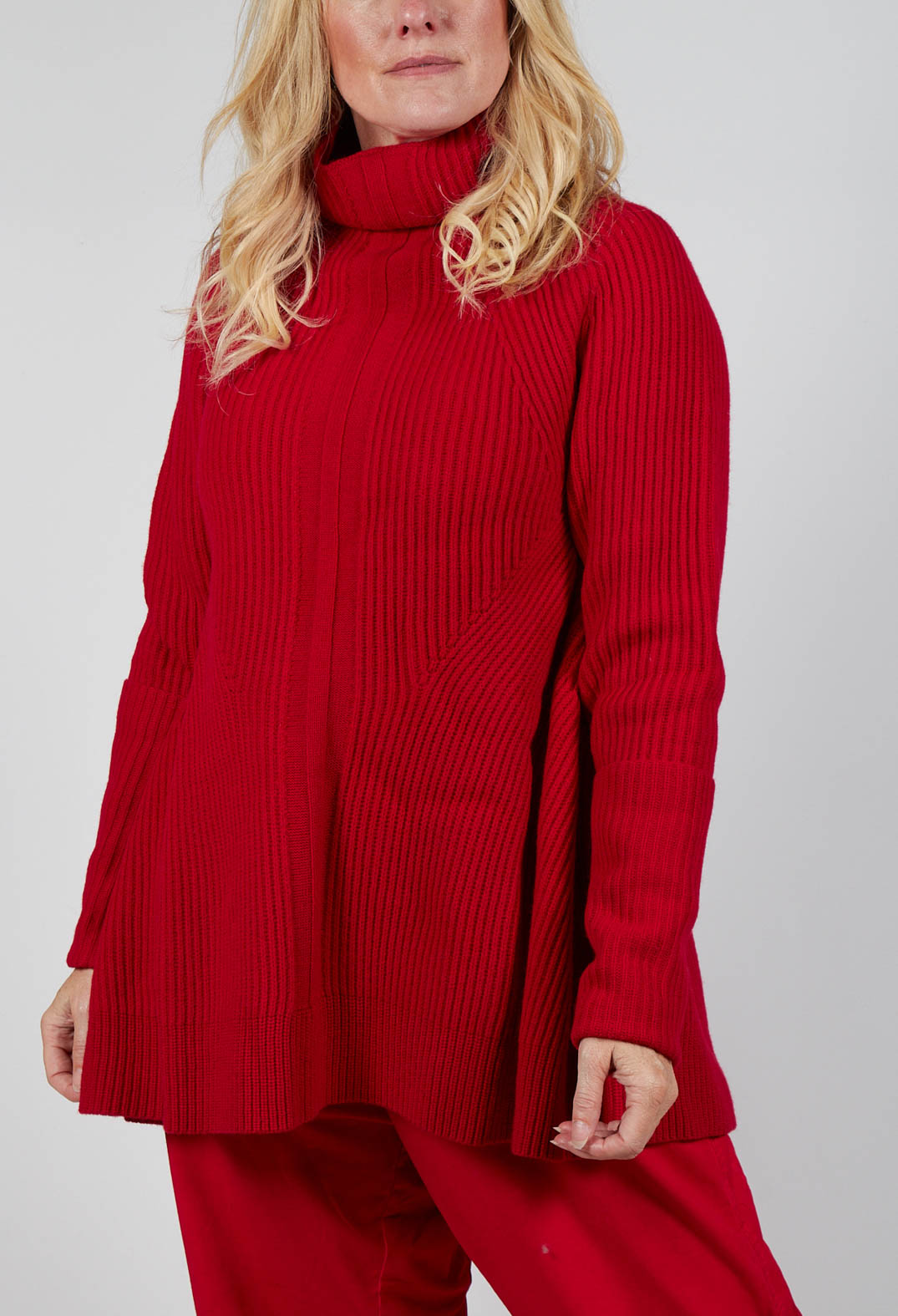 Chunky Roll Neck Jumper in Cardinal