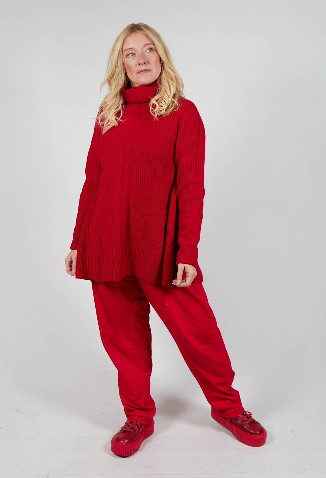 Chunky Roll Neck Jumper in Cardinal