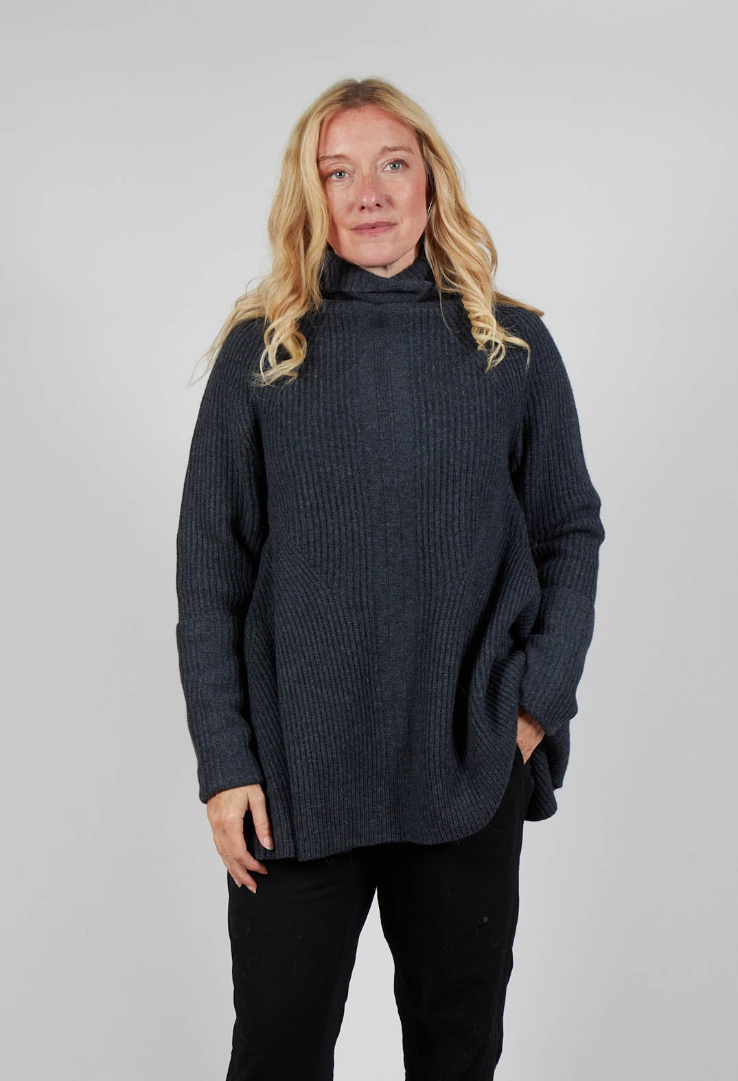 Chunky Roll Neck Jumper in Slate Mel