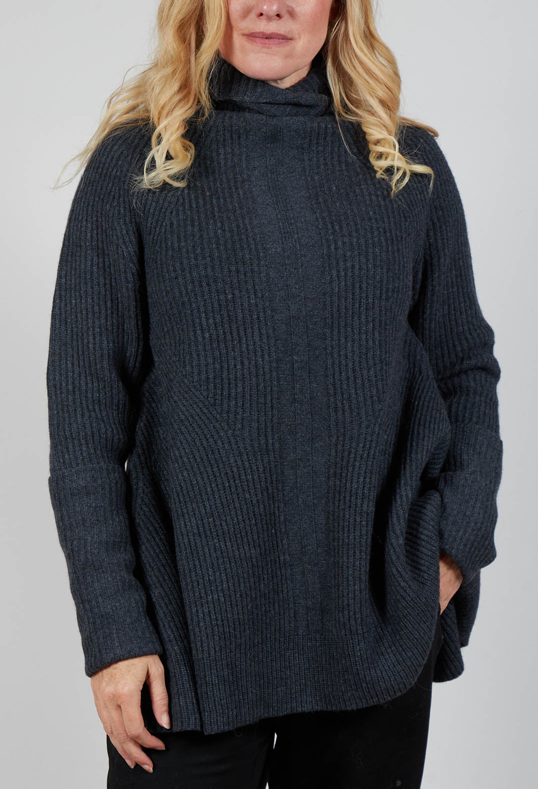 Chunky Roll Neck Jumper in Slate Mel