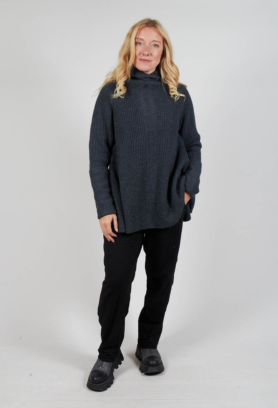 Chunky Roll Neck Jumper in Slate Mel