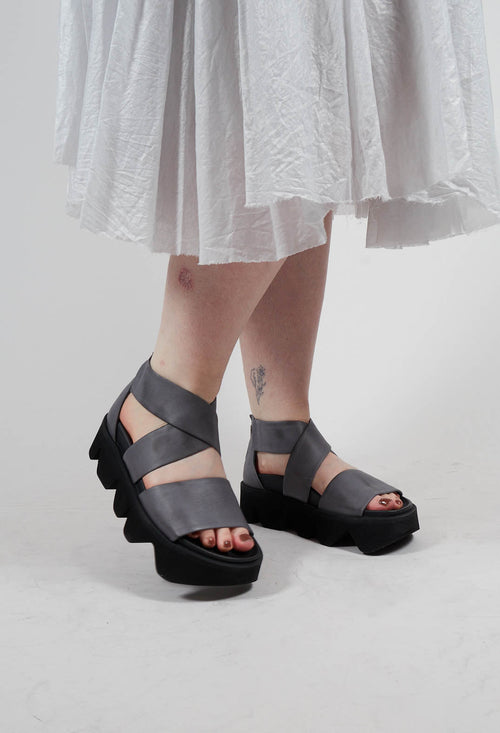 Chunky Sole Zip Heeled Sandal in Gasoline Inky Blu