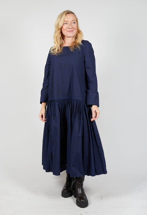 Circle Skirt Dress in Blue Polkadot