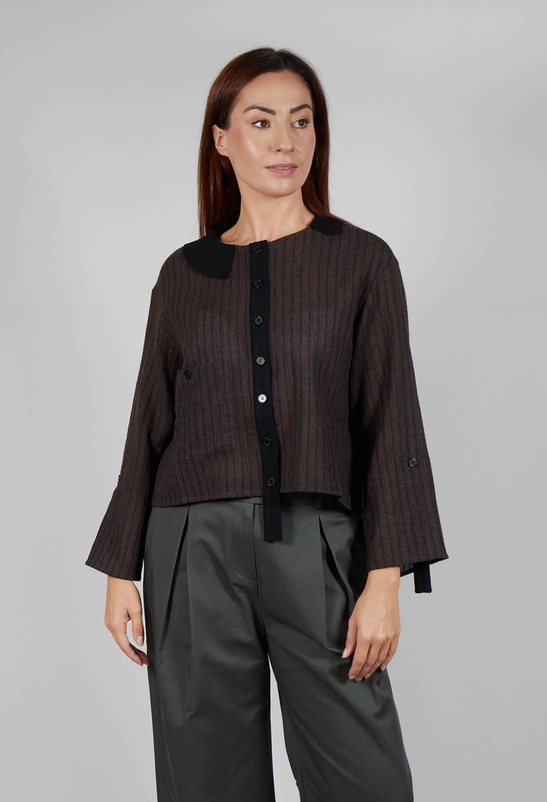 Collared Blouse in Brown Stripe