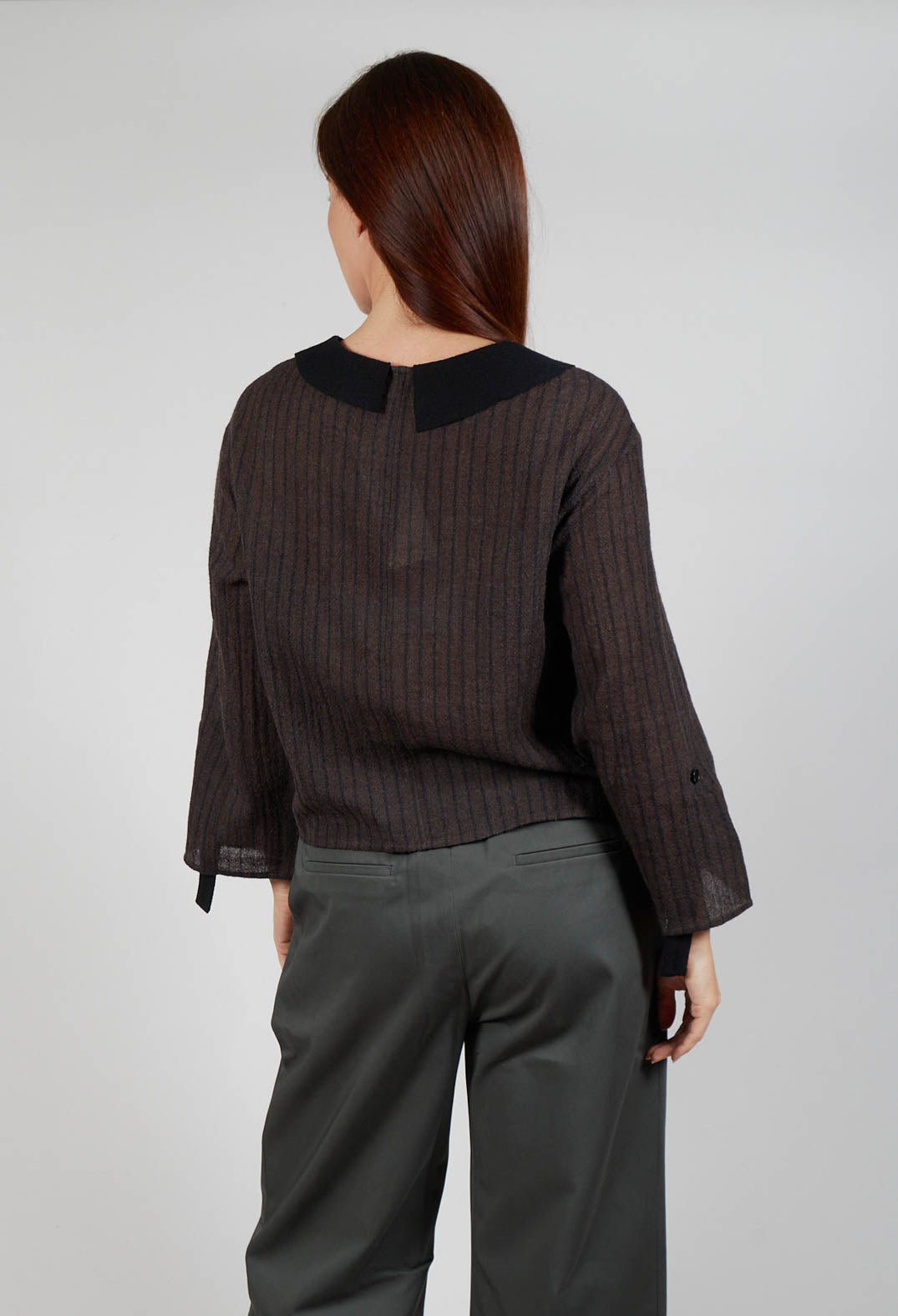 Collared Blouse in Brown Stripe