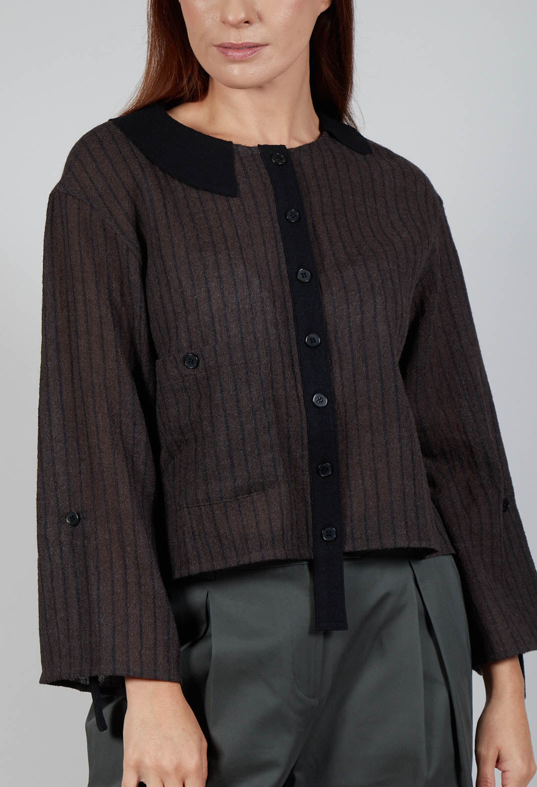 Collared Blouse in Brown Stripe