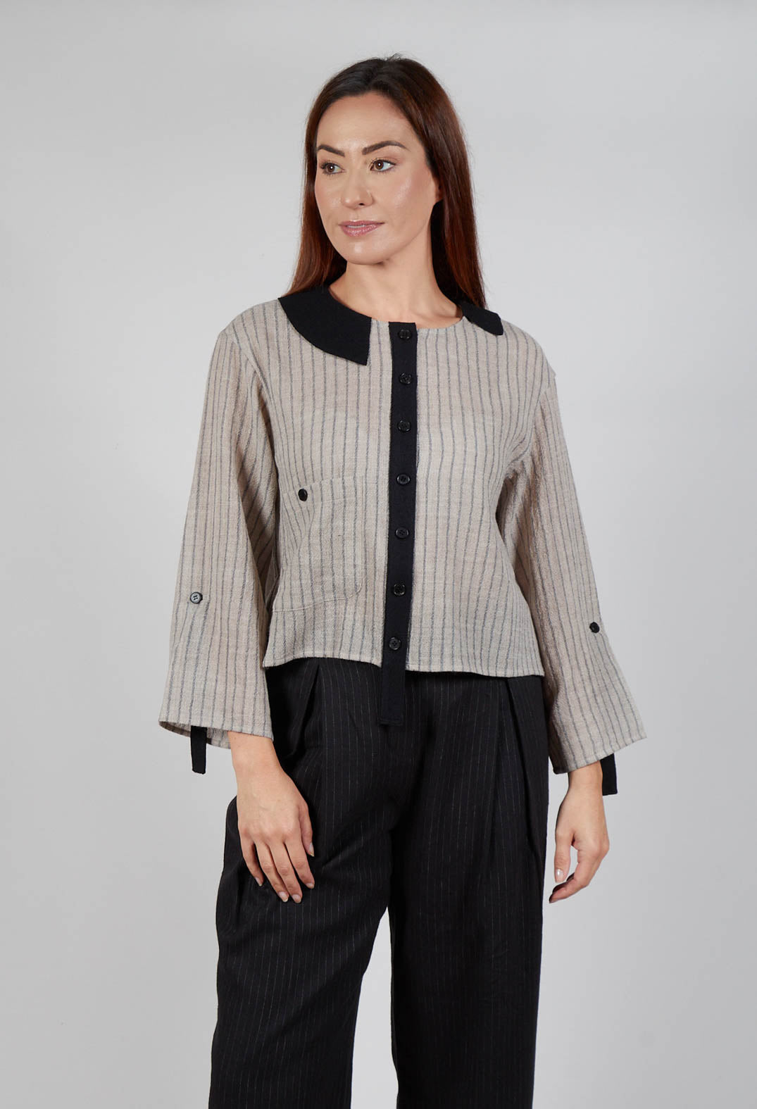 Collared Blouse in Cream Stripe