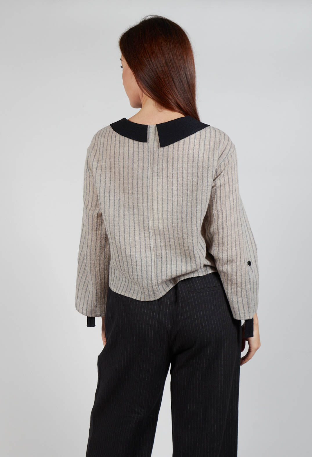 Collared Blouse in Cream Stripe