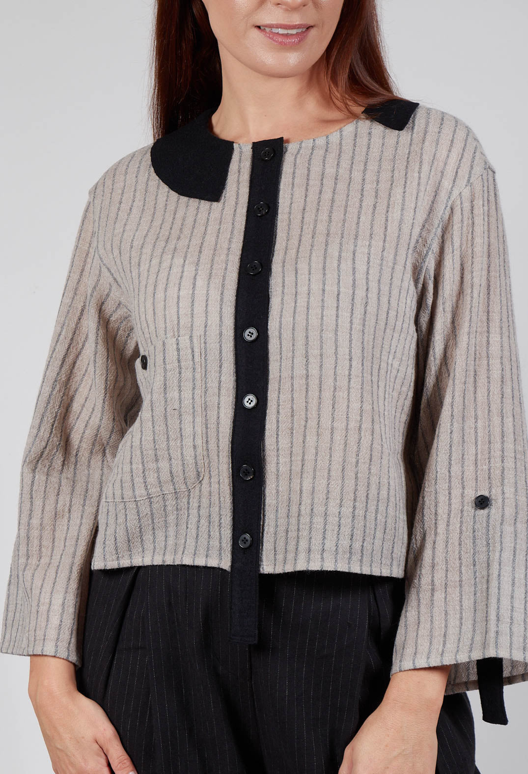 Collared Blouse in Cream Stripe