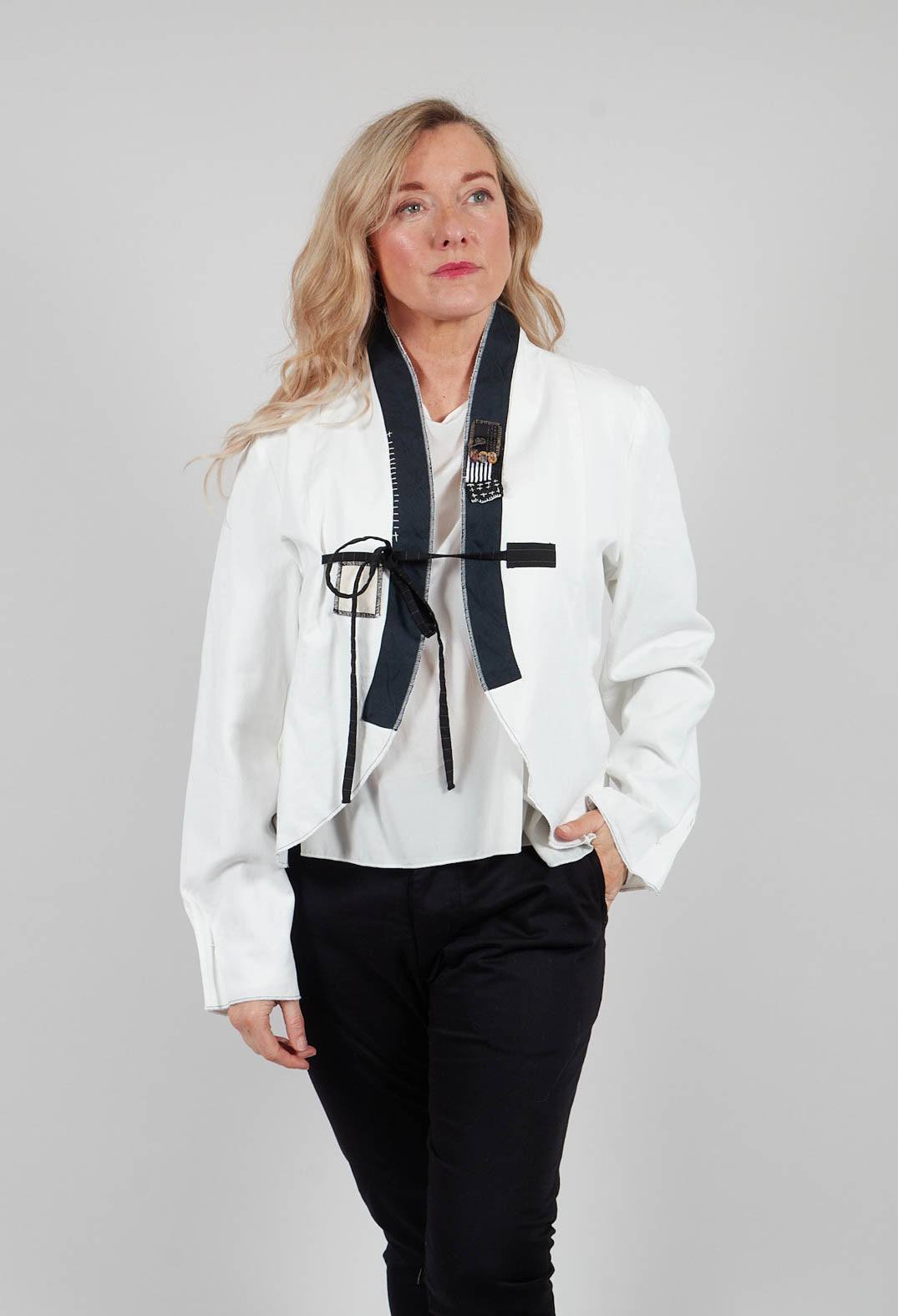 Collarless Jacket in Original White